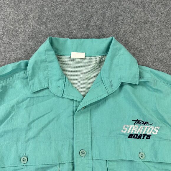 Stratos Boats Fishing Shirt Mens L Teal Vented 10X Short Sleeve Button Up Vtg - Picture 2 of 10